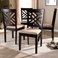 Baxton Studio RH317C-Sand/Dark Brown-DC Caron Modern and Contemporary Sand Fabric Upholstered Espresso Brown Finished Wood Dining Chair Set of 4